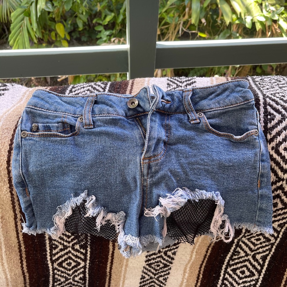 Fishnet mini shorts
